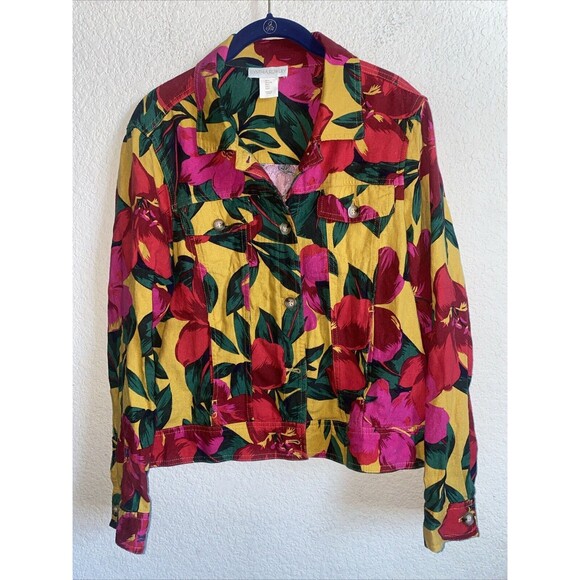 Cynthia Rowley Tropical Hawaiian Linen Blend Jacket Floral Island Travel Size 1 - Picture 1 of 10